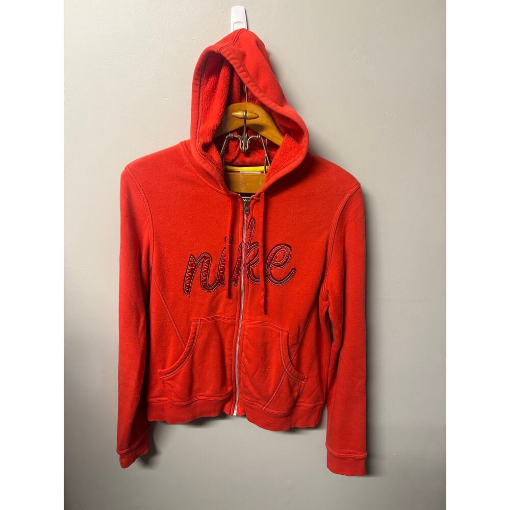 Nike Y2K Red Matching Set Zip Up Hoodie + Wide Leg Embroidered Sweatpants